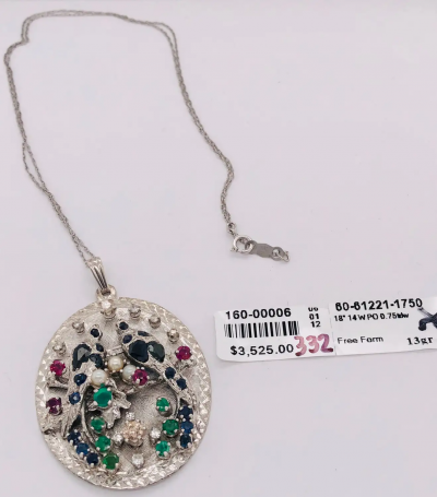 14 Karat White Gold Freeform Necklace with Pendant 75 Carat