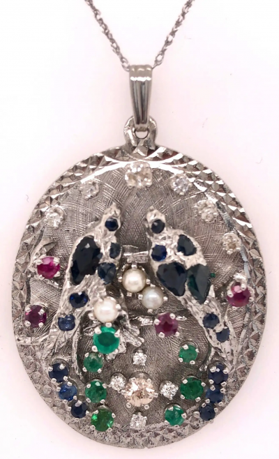 14 Karat White Gold Freeform Necklace with Pendant 75 Carat