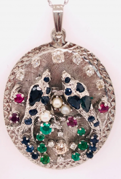 14 Karat White Gold Freeform Necklace with Pendant 75 Carat