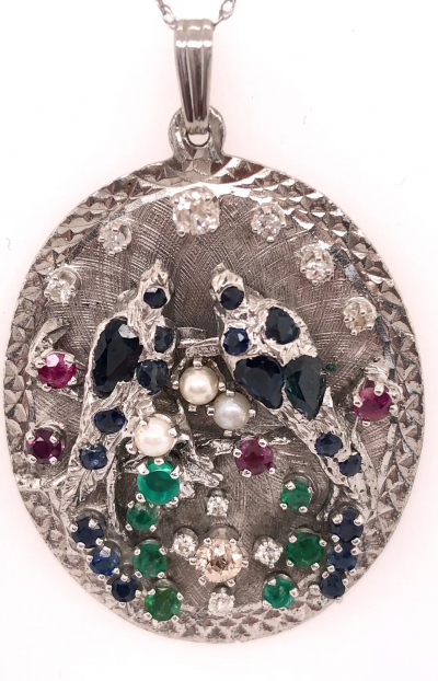 14 Karat White Gold Freeform Necklace with Pendant 75 Carat