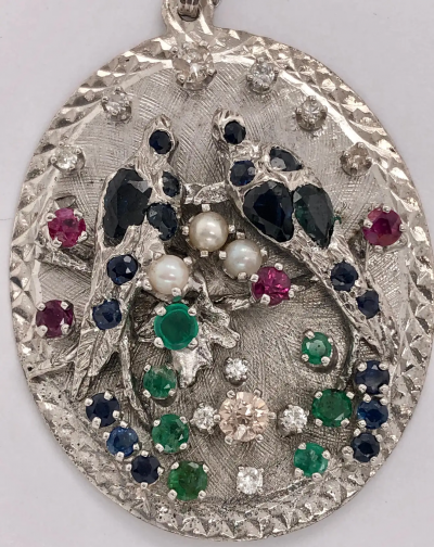 14 Karat White Gold Freeform Necklace with Pendant 75 Carat