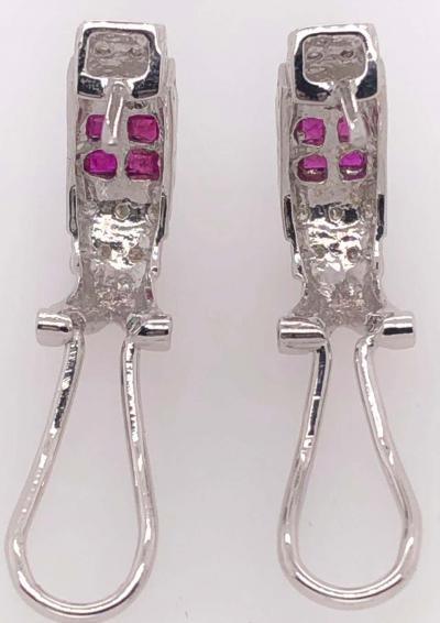 14 Karat White Gold French Back Half Hoop Ruby and Diamond Earrings