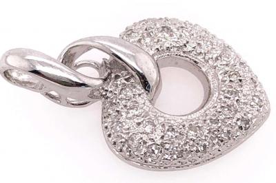 14 Karat White Gold Heart Pendant with 30 Round Diamonds