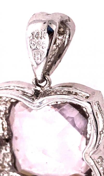 14 Karat White Gold Large Alex Cushion Cut Quartz Pendant with Diamond Accents