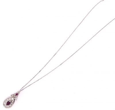 14 Karat White Gold Necklace with Diamond and Ruby Pendant 1 25 TDW