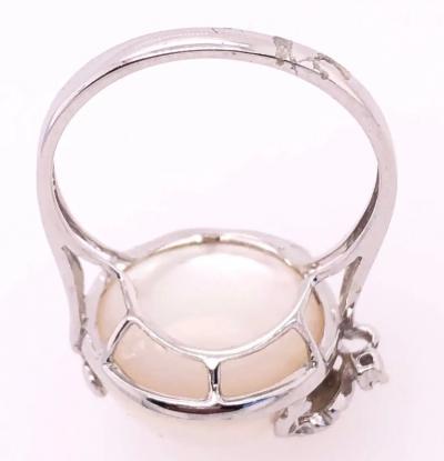 14 Karat White Gold Pearl Solitaire with Diamond Accent Ring