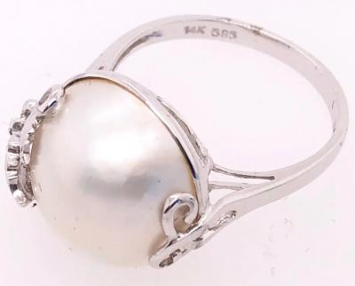 14 Karat White Gold Pearl Solitaire with Diamond Accent Ring