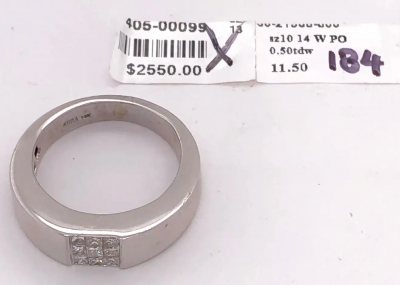 14 Karat White Gold Ring or Wedding Band with 9 Diamond Cluster