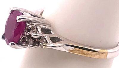 14 Karat White Gold Ruby Solitaire Ring with Diamond Accents