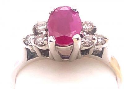 14 Karat White Gold Ruby Solitaire Ring with Diamond Accents