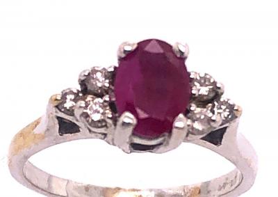 14 Karat White Gold Ruby Solitaire Ring with Diamond Accents