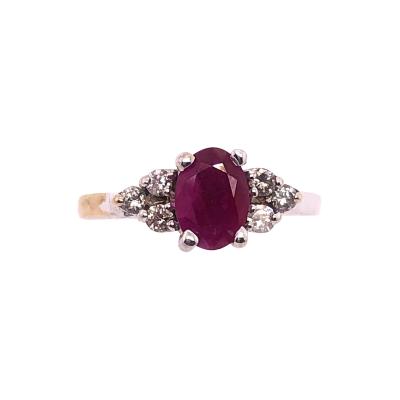 14 Karat White Gold Ruby Solitaire Ring with Diamond Accents