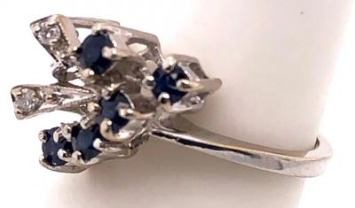 14 Karat White Gold Sapphire with Diamond Accents Freeform Ring