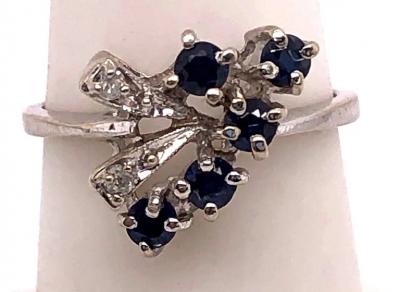14 Karat White Gold Sapphire with Diamond Accents Freeform Ring