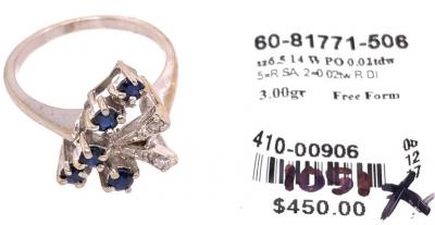 14 Karat White Gold Sapphire with Diamond Accents Freeform Ring