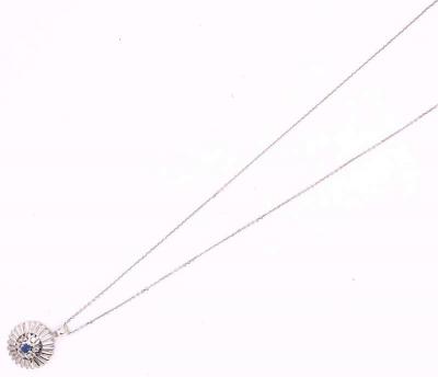 14 Karat White Gold Sapphire with Diamond Accents Pendant Necklace