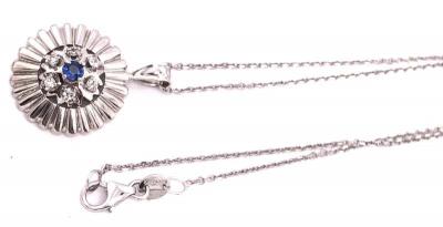 14 Karat White Gold Sapphire with Diamond Accents Pendant Necklace