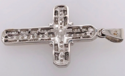 14 Karat White Gold and Diamond Cross Pendant 1 00 Total Diamond Weight