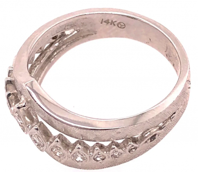14 Karat White Gold and Diamond Geometric Ring or Bridal Band 0 33 TDW