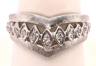 14 Karat White Gold and Diamond Geometric Ring or Bridal Band 0 33 TDW