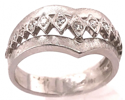 14 Karat White Gold and Diamond Geometric Ring or Bridal Band 0 33 TDW