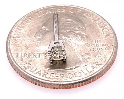 14 Karat White Gold and Round Diamond Stud Earrings Screw Back