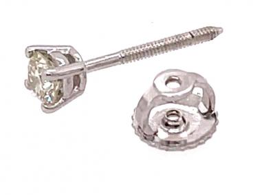 14 Karat White Gold and Round Diamond Stud Earrings Screw Back