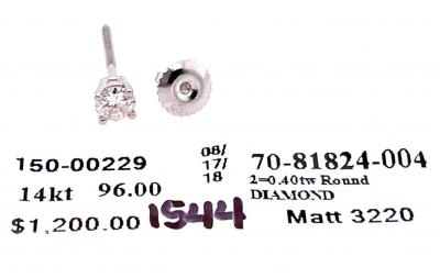 14 Karat White Gold and Round Diamond Stud Earrings Screw Back