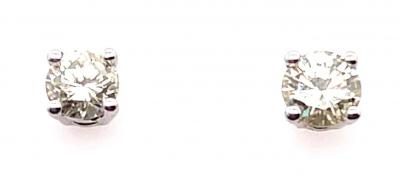 14 Karat White Gold and Round Diamond Stud Earrings Screw Back