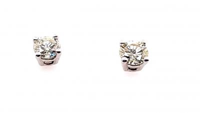14 Karat White Gold and Round Diamond Stud Earrings Screw Back