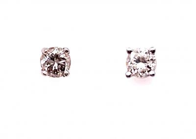 14 Karat White Gold and Round Diamond Stud Earrings Screw Back