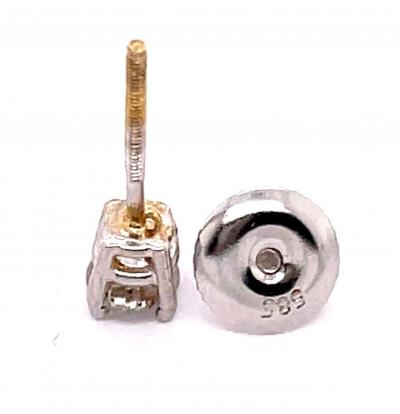 14 Karat White Gold and Round Diamond Stud Earrings Screw Back