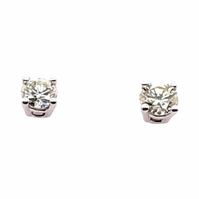 14 Karat White Gold and Round Diamond Stud Earrings Screw Back