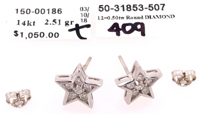 14 Karat White Gold with Diamonds Star Earrings 0 50 Total Diamond Weight