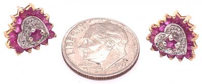 14 Karat White and Yellow Gold Button Ruby Earrings with Diamonds