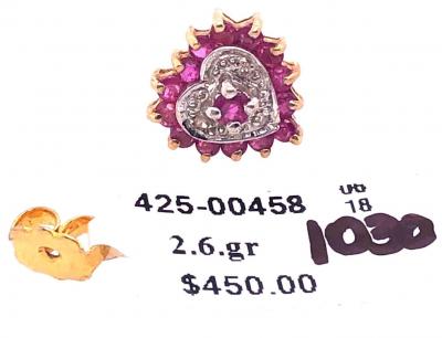 14 Karat White and Yellow Gold Button Ruby Earrings with Diamonds