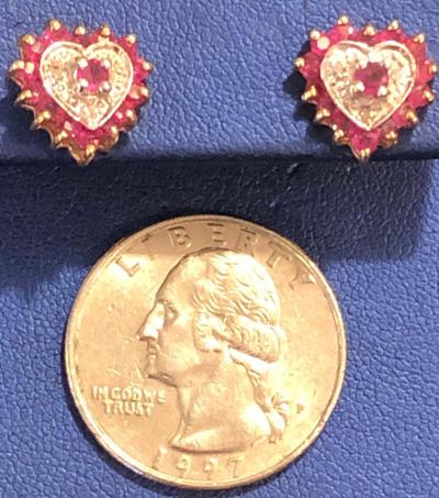 14 Karat White and Yellow Gold Button Ruby Earrings with Diamonds