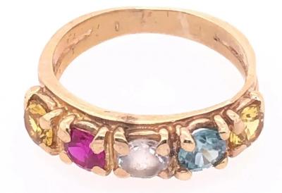14 Karat Yellow Gold Band with Multicolored Semi Precious Stones