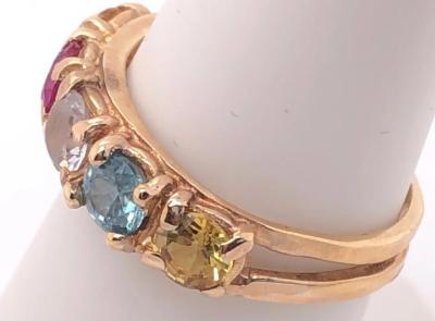14 Karat Yellow Gold Band with Multicolored Semi Precious Stones