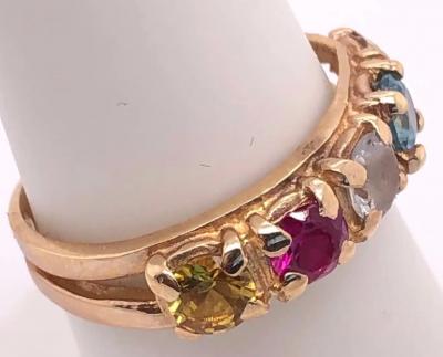 14 Karat Yellow Gold Band with Multicolored Semi Precious Stones