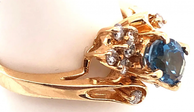 14 Karat Yellow Gold Blue Emerald Ring with Diamond Accents 50 00 TDW