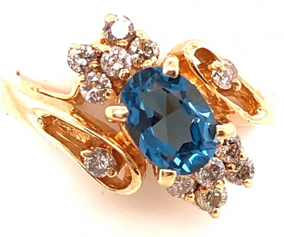 14 Karat Yellow Gold Blue Emerald Ring with Diamond Accents 50 00 TDW