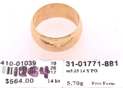 14 Karat Yellow Gold Bridal Ring Wide Wedding Band