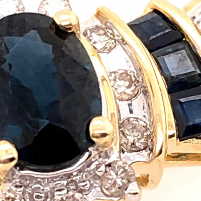 14 Karat Yellow Gold Cable Necklace with Oval Sapphire 1 00 Total Diamond Weight