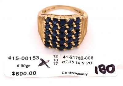 14 Karat Yellow Gold Contemporary Ring with Sapphire Cluster