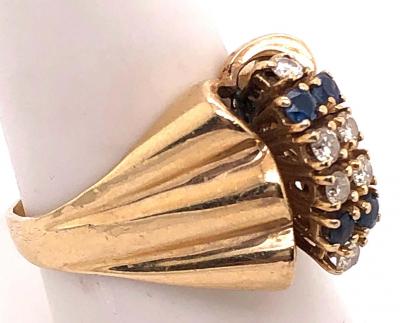 14 Karat Yellow Gold Contemporary Ring with Sapphire and Diamonds