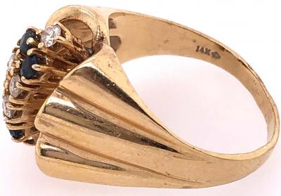 14 Karat Yellow Gold Contemporary Ring with Sapphire and Diamonds