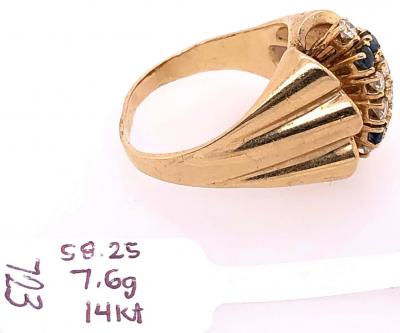 14 Karat Yellow Gold Contemporary Ring with Sapphire and Diamonds