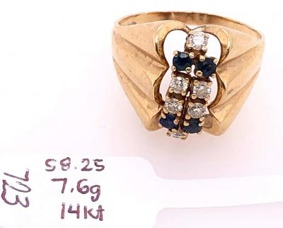 14 Karat Yellow Gold Contemporary Ring with Sapphire and Diamonds