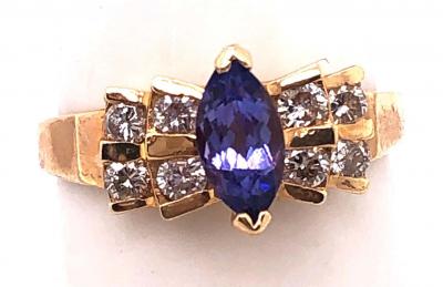 14 Karat Yellow Gold Contemporary Ring with Turquoise and Diamonds